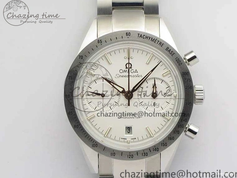 0718 Speedmaster ’57 Co-Axial OMF 1:1 Best Edition White Dial RG Markers On SS Bracelet A Elegant 8144